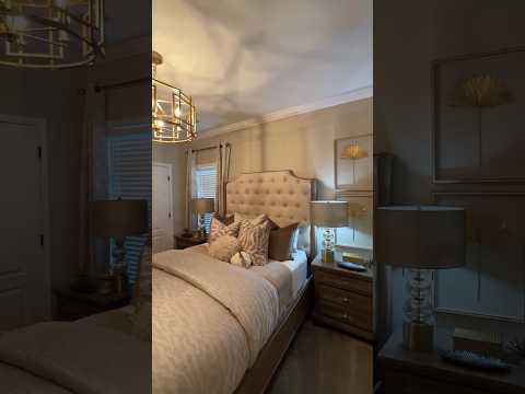 Luxury Fall Bedroom decor using warm gold and beige