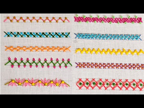 10 Simple Borders using Herringbone Stitch - Hand Embroidery for Beginners