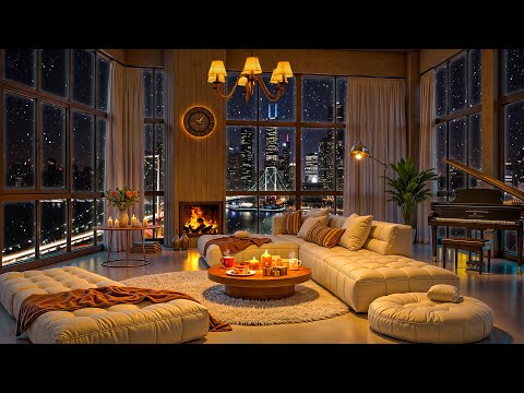 Relaxing Winter Night Jazz ❄ Cozy Apartment with Elegant Jazz Saxophone & Fireplace Sounds for Sleep