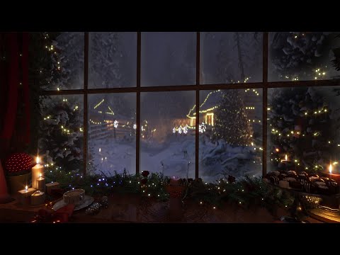 The Gentle Sound Of Snow Falling In A Forest | With Soft Crackling Fire In The Background | 4K