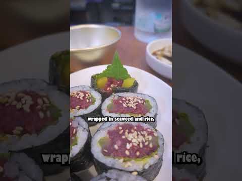 Raw beef kimbap at Gwangjang Market in Seoul, South Korea!