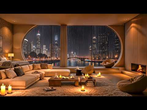 Cozy Apartment Ambience in Chicago ⛈ Relaxing Jazz Saxophone Music & Rain Sounds for Sleeping, Study