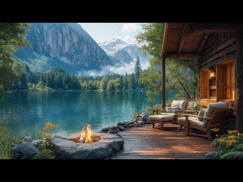 Lakeside Cabin Balcony Morning for Relaxing 🌤️ Smooth Jazz Piano Music for Work, Study & Relaxation