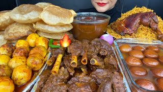 ASMR EATING PURI MUTTON CURRY,,EGG CURRY,CHICKEN BIRYANI,GULAB JAMUN