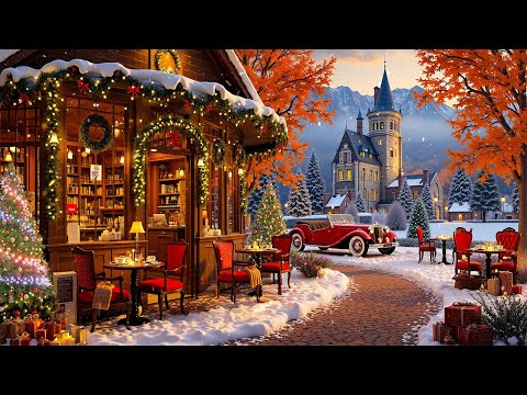 Soft Jazz Music in Cozy Winter Coffee Porch Ambience & Snowfall for Relax