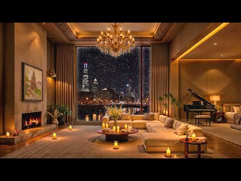 Cozy Apartment in Chicago 🌃 Smooth Jazz Saxophone & Fireplace Sounds for Stress Relief, Deep Sleep