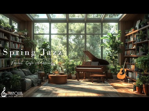 Relaxing Jazz Music & Spring Forest Café Ambience | Smooth Jazz Music for Studying, Working