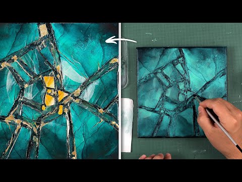 Mosaic inspired Abstract Art Painting | gold & blue