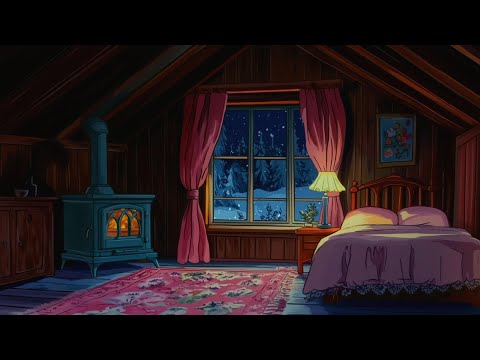 cozy cabin with oldies playing in another room for relaxation (fireplace sounds)