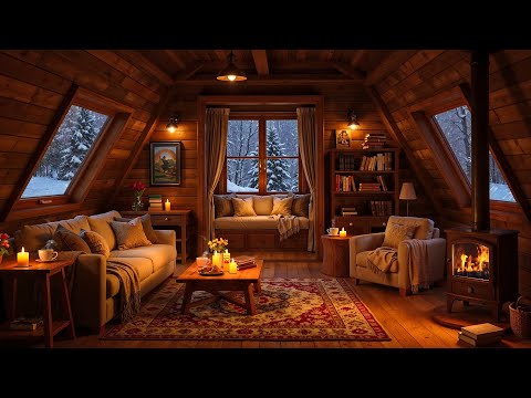 Soft Jazz & Fireplace Sounds in Cozy Cottage Ambience ❄️ Smooth Jazz Music for Relaxation