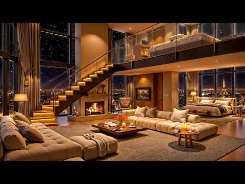 ❄ Luxury Paris Apartment Ambience with Elegant Jazz Saxophone & Fireplace Sounds for Relax, Sleep