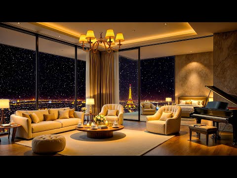 Luxury Paris Apartment Overlooking the Eiffel Tower 🌃 Tender Jazz Saxophone & Snowfall for Sleeping