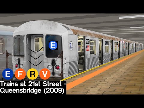 OpenBVE Virtual Railfanning: E, F, R and V Trains at 21st Street - Queensbridge (2009)