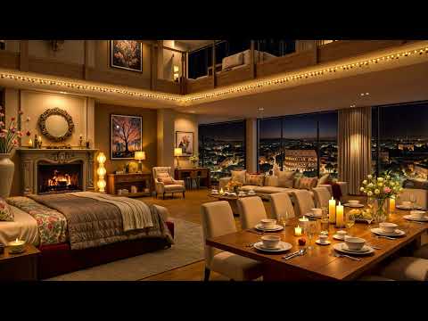 Sleep Night Jazz ⛈ Cozy Apartment Ambience with Smooth Jazz Saxophone & Fireplace Sounds for Relax