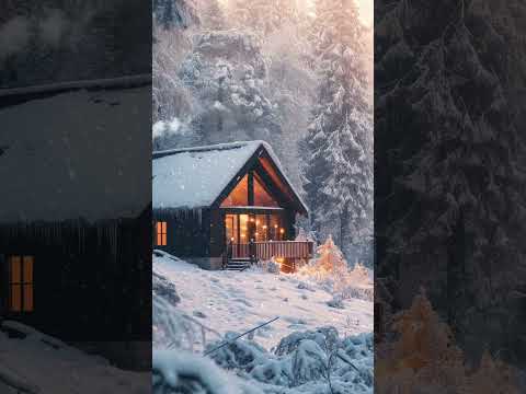 Snowflakes dance around this cozy winter cabin! ❄️ #shorts #winterambience #cozyvibes