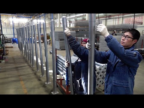 Mass Production Process of Making Iron Mesh Fences. Fence Factory in Korea.