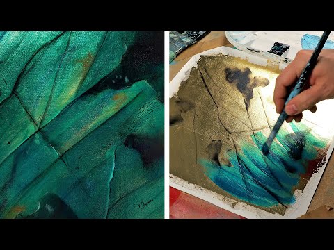 ACRYLIC PAINT on GOLD LEAF | Labradorite abstract Art Demo