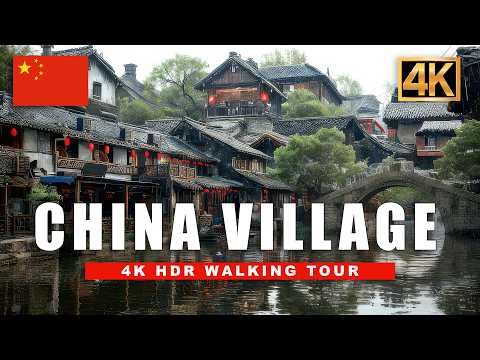 🇨🇳 Relaxing China Walking Tour - A Picturesque Water Village - Suzhou, China 4K Rain Walk HDR 60fps