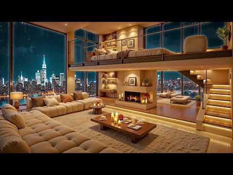 Luxury NYC Apartment Ambience 🌃🎷 Smooth Jazz Saxophone Music & Rain Sounds for Relaxation, Sleep