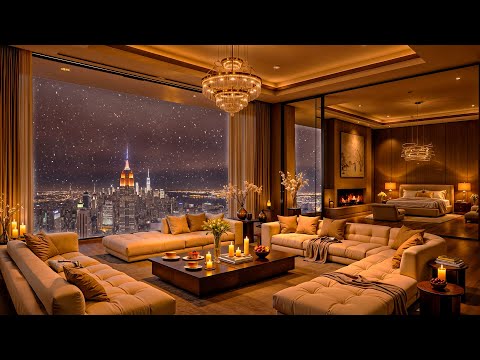 Snowy Night in New York ❄🌃 Cozy Apartment Ambience with Tender Jazz Saxophone Music for Relaxation