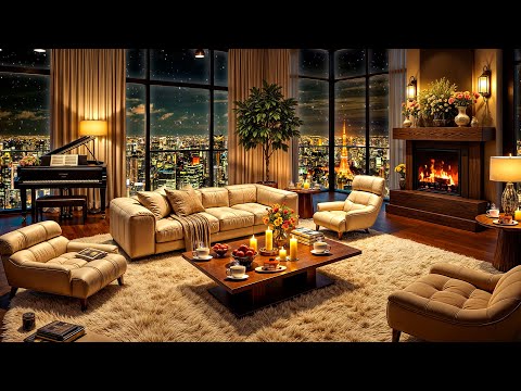 Tokyo Winter Night Jazz ❄ Cozy Apartment with Smooth Jazz Saxophone & Fireplace Sounds for Sleeping