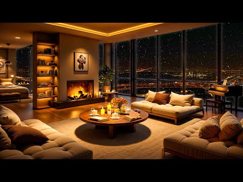 Winter Night Jazz ❄ Cozy Luxury Apartment with Elegant Jazz Saxophone & Fireplace Sounds for Sleep