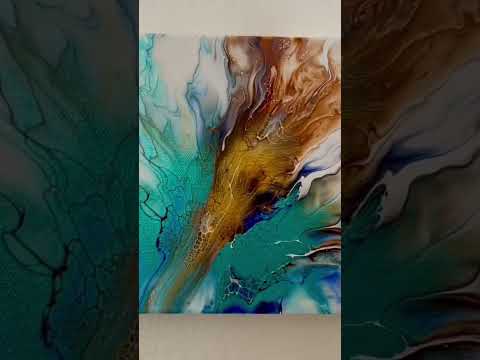 Metallic 💫 Teal and Gold Acrylic Pour Painting #shorts #acrylicpouring #fluidart #art