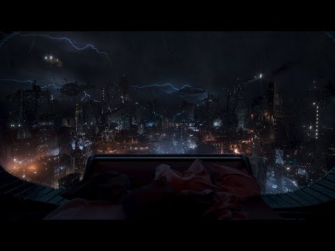 Deep Sleep In This Futuristic City View | Cosy Bed And Gentle Thunder For Sleeping | 4K