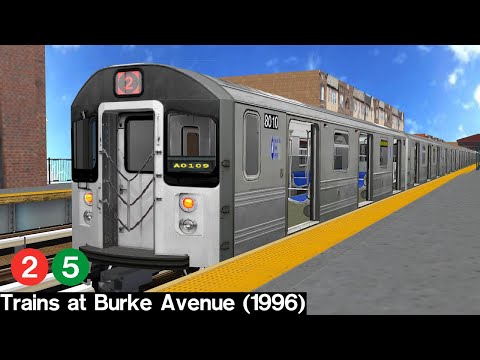 OpenBVE Virtual Railfanning: 2 and 5 Trains at Burke Avenue (1996)