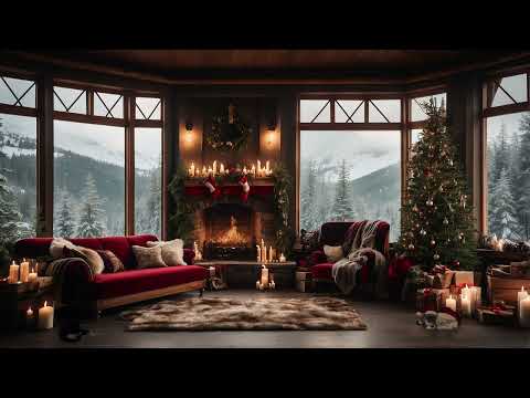 Snowy Christmas Ambience 🎄❄️ Festive Christmas Music, Snowfall and Crackling Fire