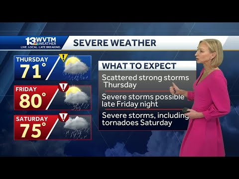 Severe thunderstorms capable of producing tornadoes, damaging winds and large hail will come in a...