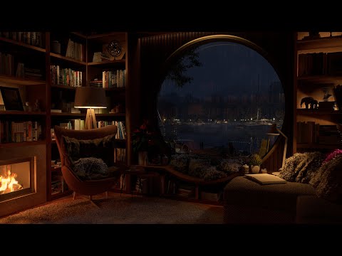 The Perfect Place To Settle When Its Raining | A Relaxing Library With Cozy & Warm Fireplace