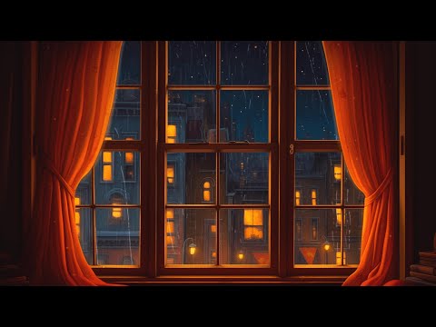 cozy rain on window with oldies playing in another room (vintage new york apartment)