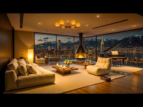 Winter Tranquility ❄ Cozy Apartment Ambience with Smooth Jazz Saxophone & Fireplace Sounds for Sleep