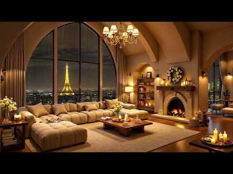 Cozy Apartment in Paris 🌃 Ethereal Jazz Saxophone Music with Rain & Fireplace Sounds for Relaxation