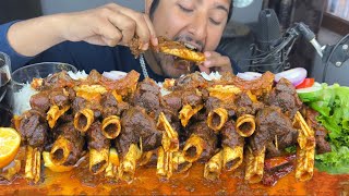 RECIPE & MUKBANG: 1.5KG SPICY MUTTON NALLI 🍖 WITH SALAD LEAF, DRINK 🥃, LEMON 🍋, HUNGRY GADWALI