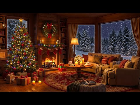 Jazz Relaxing Music in Cozy Winter Cabin Ambience 🎄 Smooth Jazz & Fireplace Sounds for Winter Nights