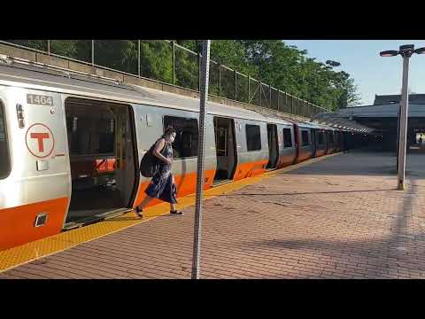 MBTA CRRC 1464 Entering and Departing Roxbury Crossing Special Appearance by Amtrak Acella