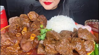 ASMR EATING SPICY MUTTON CURRY,KALEJI CURRY,WHITE RICE+SALAD *FOOD VIDEOS*