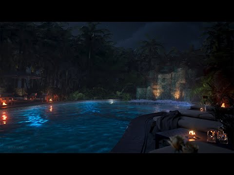 A Relaxing Swimming Pool With Private Waterfall | Relaxing Water Feature For 8 Hours | 4K