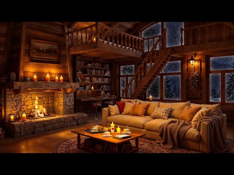 Soft Jazz & Fireplace Sounds in Cozy Winter Ambience ❄️ Relaxing Winter Jazz for Work & Study