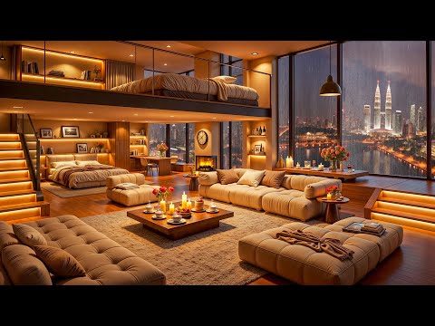 Rainy Night Jazz ⛈ Luxury Apartment in Malaysia 🎷 Tender Jazz Saxophone & Rain Sounds for Sleeping