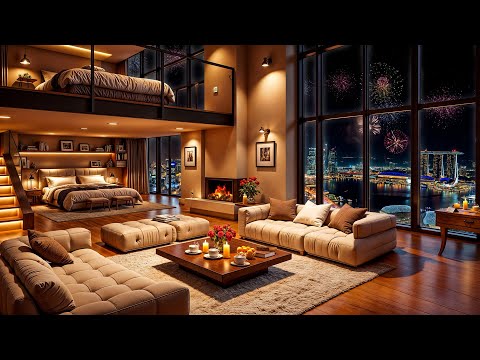 Happy New Year 2025 🎇 Elegant Jazz Saxophone Music in Cozy Luxury Apartment with Stunning Fireworks