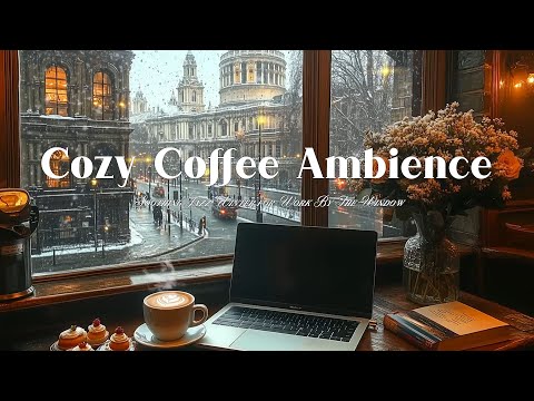 Cozy Coffee Ambience with Snowfall & Smooth Jazz – Soothing Jazz Winter for Work by the Window