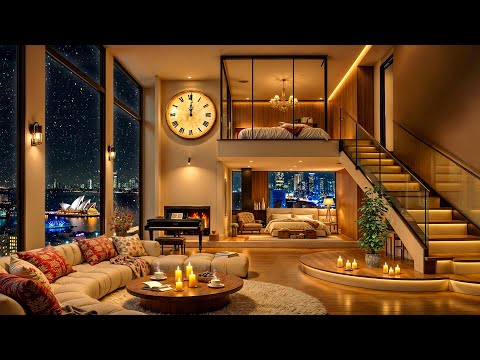 Winter Night Tranquility ❄ Luxury Apartment Ambience with Relaxing Jazz Saxophone Music for Sleeping