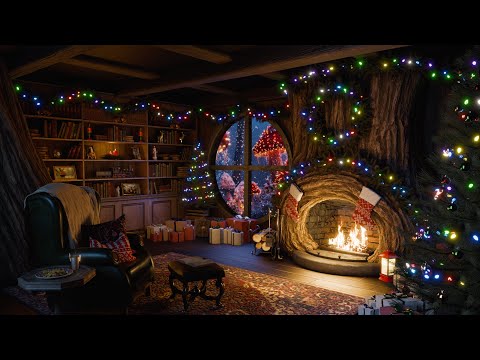 Enchanted Forest Treehouse Holiday Fireplace Ambience with Crackling Fire | Cozy Sleep Atmosphere