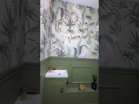 Tsuru Green Wallpaper Bathroom Transformation | Alex & Claire's Before & After