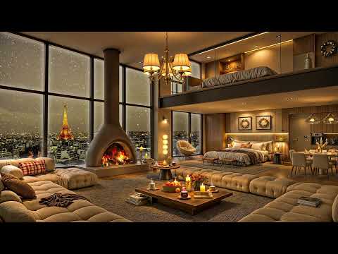 Paris Night Jazz in Winter ❄ Cozy Apartment Ambience with Smooth Jazz Saxophone Music for Sleeping