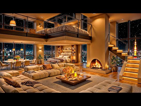 ❄ Snowy Night at Luxury Apartment Ambience 🎷 Elegant Jazz Saxophone Music for Relax, Study & Sleep