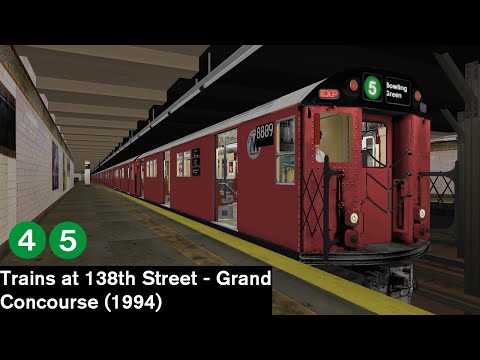 OpenBVE Virtual Railfanning: 4 and 5 Trains at 138th Street Grand Concourse (1994)